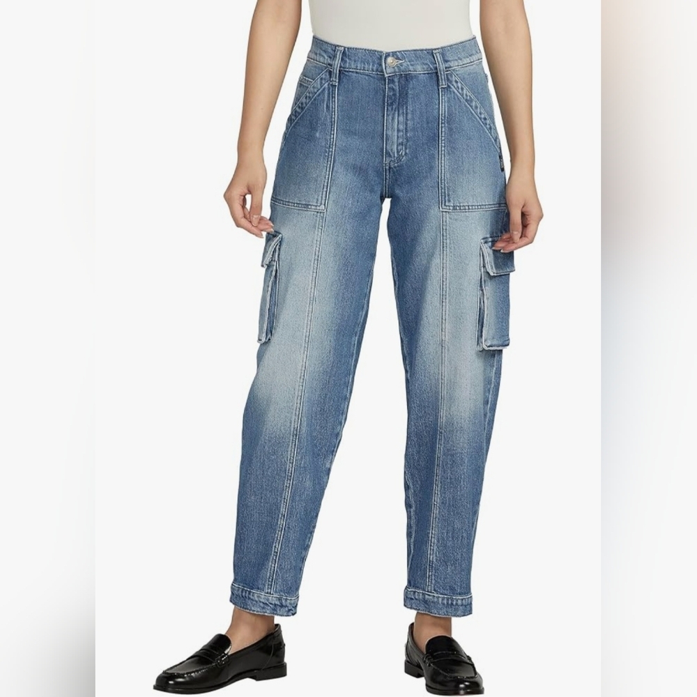 Silver Jeans Co. Denim Cargo Jeans High Rise Tapered Women Size W24 L29 MSRP $84